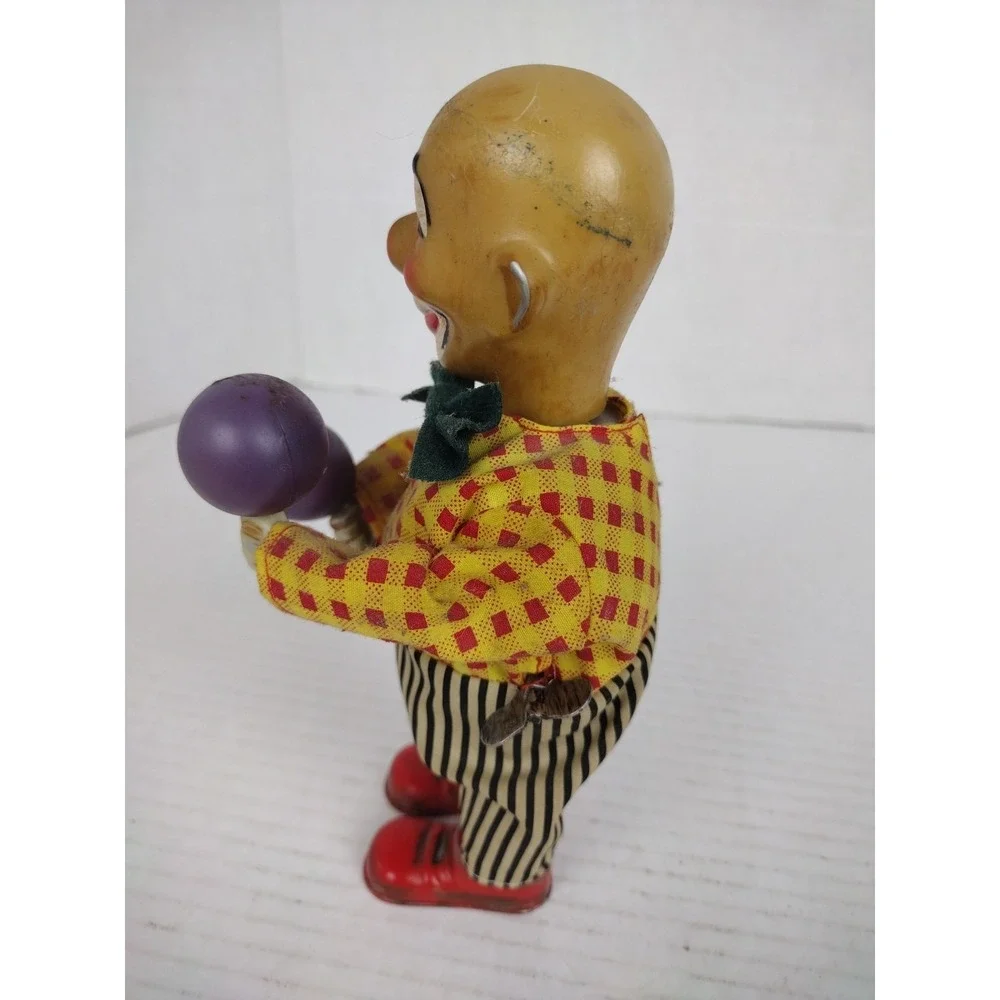 Vintage 1950s Plastic Wind Up Bald Clown Toy 7